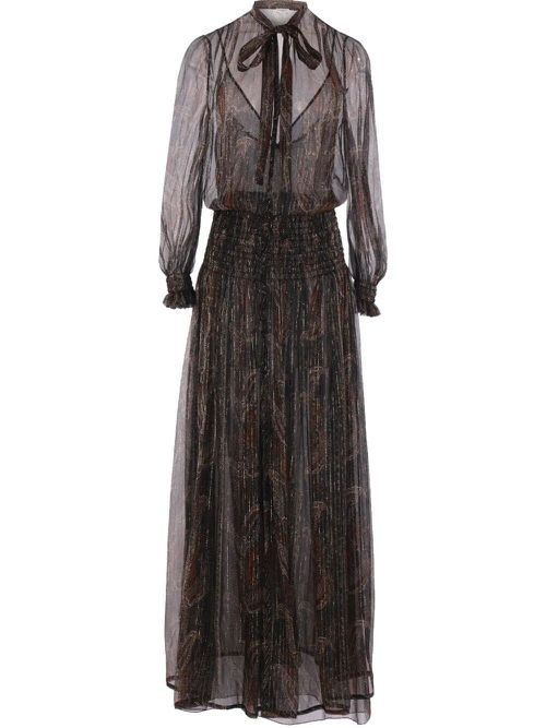 Semi-Sheer Lavallière Maxi Dress In Lurex Paisley