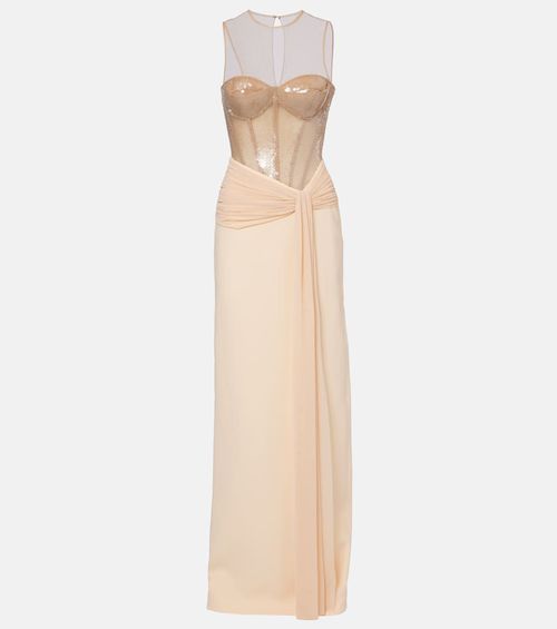Sequined cady and mesh corset gown