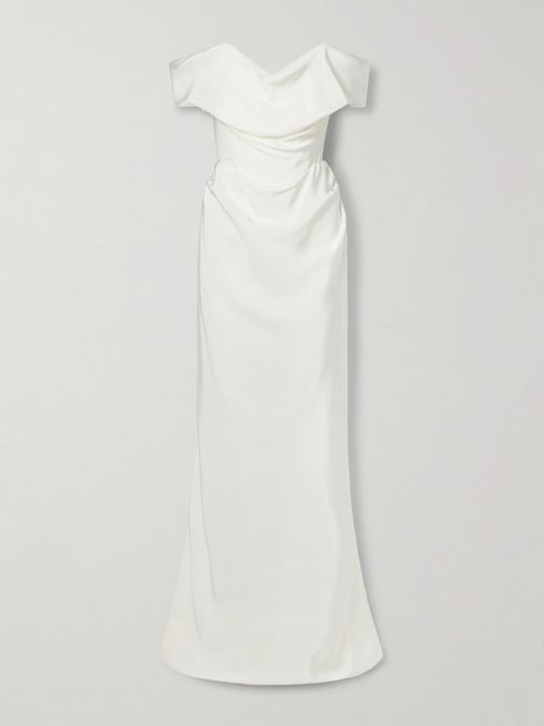 Nova Cocotte Off-the-shoulder Draped Silk-crepe Gown - Off-white