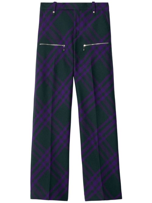 Check-pattern wool trousers - Purple