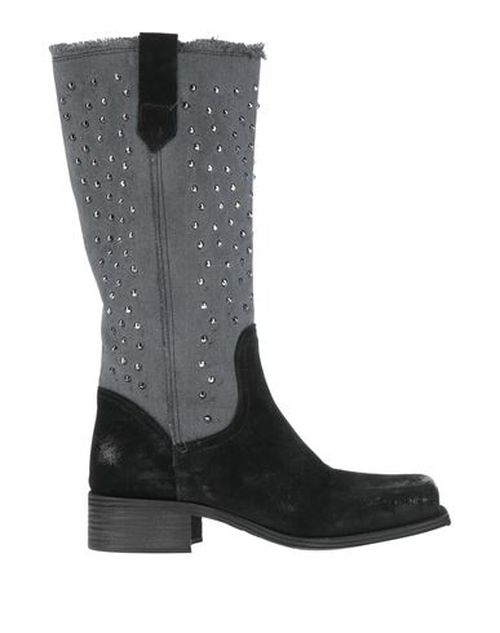 Woman Boot Black Size 10 Leather, Textile fibers