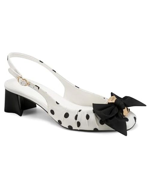 KARL LAGERFELD Paris Women's Sprouse Polka Dot Slingback Dress Heel with Bow Detail