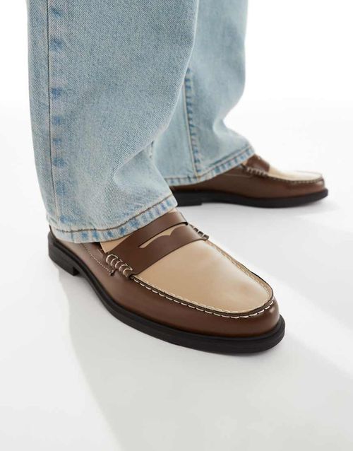 Two tone penny loafers in brown and cream