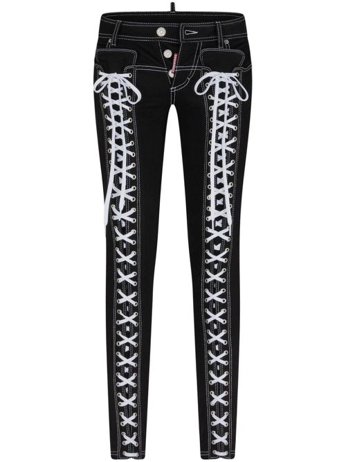 Logo-embroidered lace-detailing tapered jeans - Black