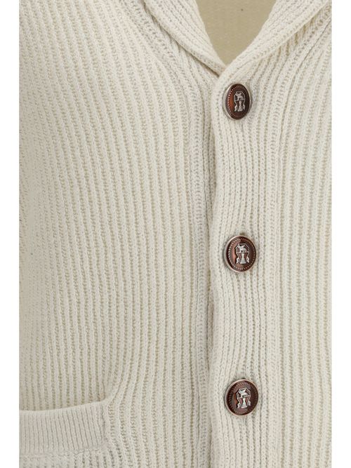 Ribbed Cotton Cardigan — Beige