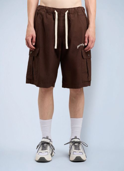 Curved Logo Loose Cargo Shorts - Man Shorts Brown It