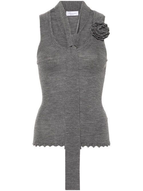 Floral-appliqué knitted tank top - Grey