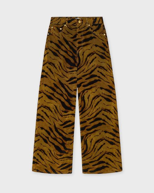 Ganni Jeans Printed Flock Denim Baggy Khaki