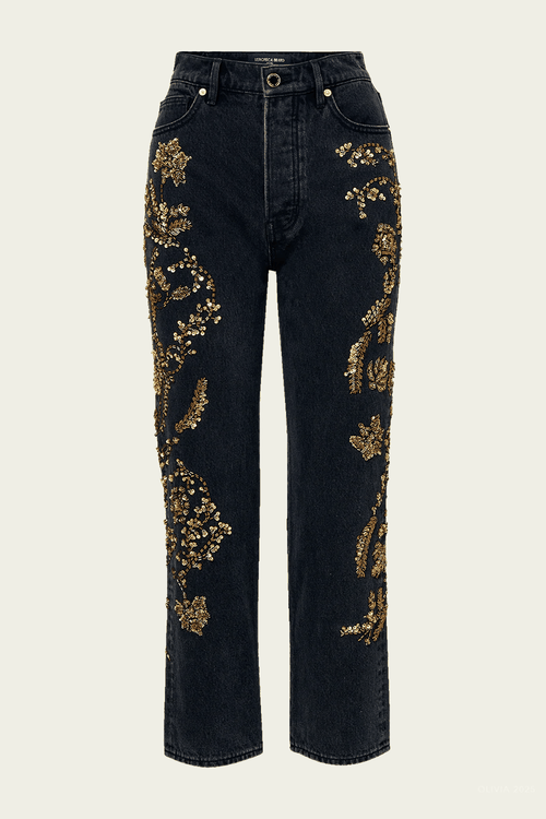 Daniela Embellished Straight-Leg Jean in Washed Onyx