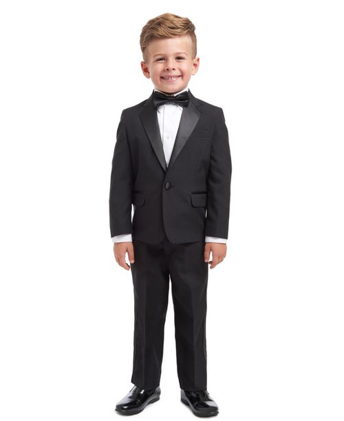 4-Piece Tuxedo Suit, Shirt & Bowtie, Little Boys - Black