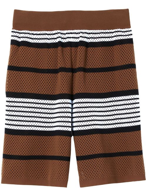 Perforated striped bermuda shorts - Brown