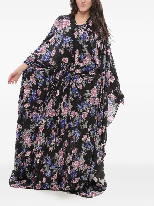 Balenciaga floral-print pleated maxi dress - Black