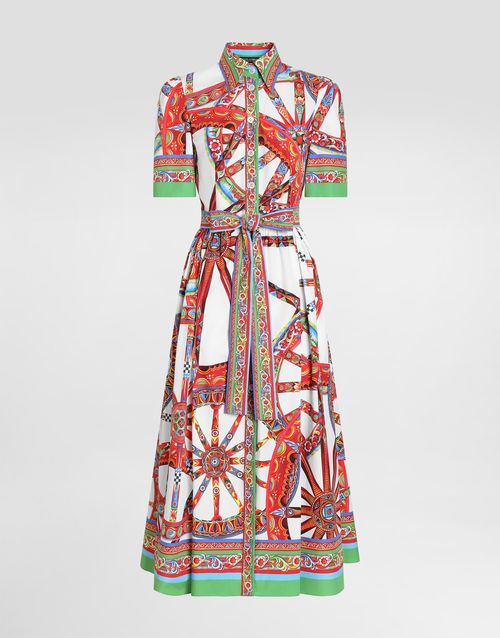 Carretto-print poplin shirt dress