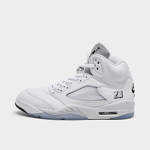 Men's Air Retro 5 Basketball Shoes in White/Metallic Silver/Black
