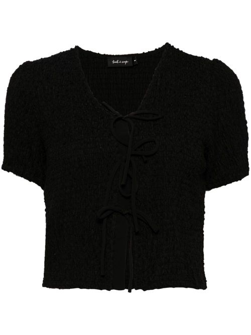 Textured front-tie T-shirt - Black