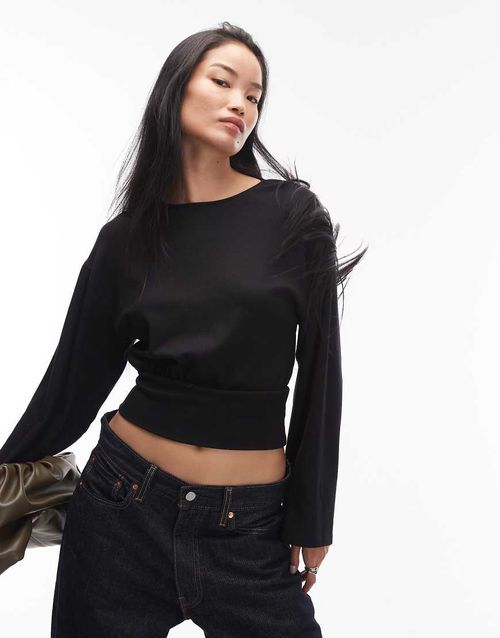 Wide sleeves top in black