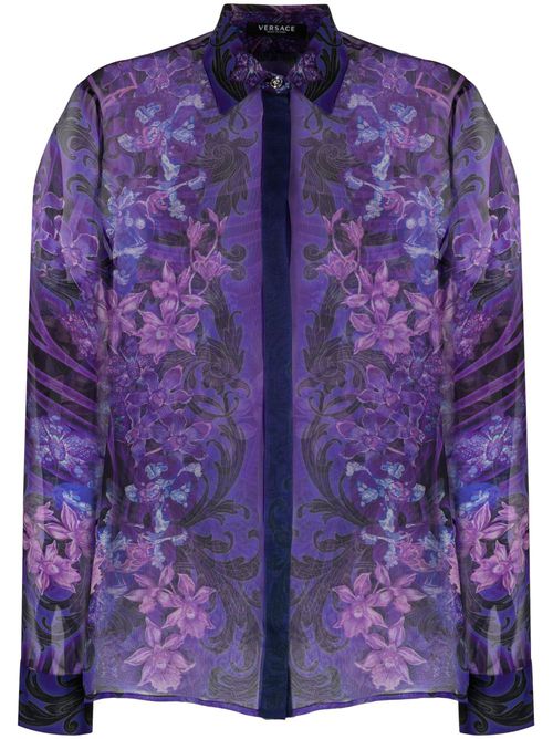 Floral-print silk blouse - Black