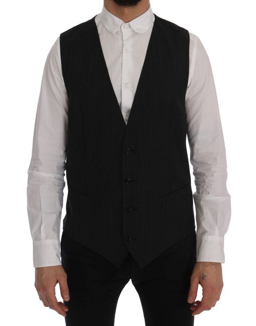 Wool Stretch Pinstriped Vest — Gray