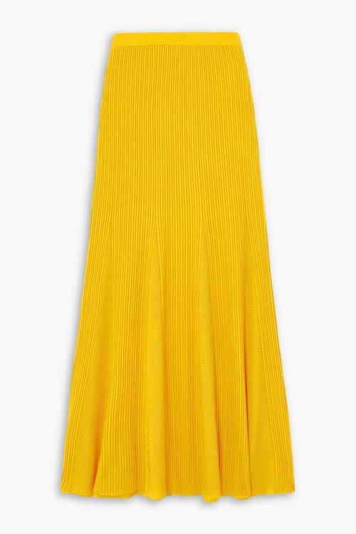 Eula ribbed and pointelle-knit merino wool maxi skirt - Yellow - XL