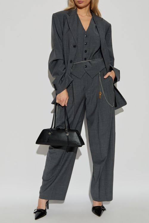 Plaid Patterned Trousers, Women's, Grey