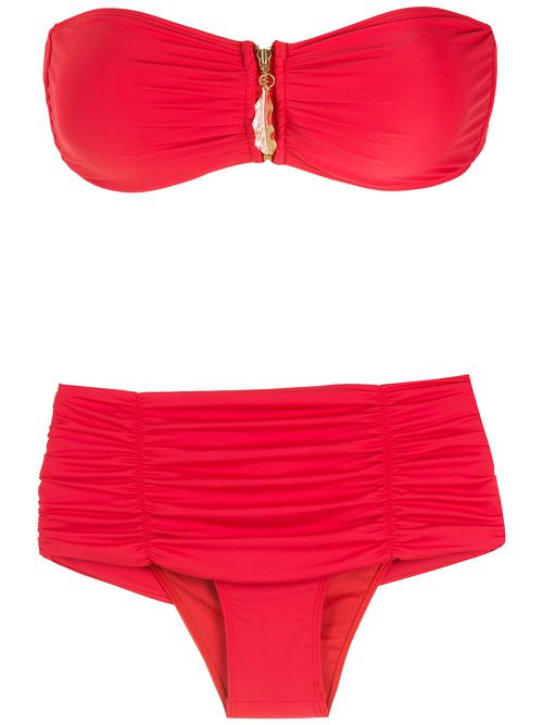 Leaf-detail bikini set - Red