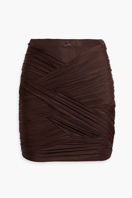 Ruched stretch-jersey mini skirt - Brown - S