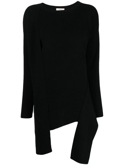 Asymmetric-hem knit sweater - Black