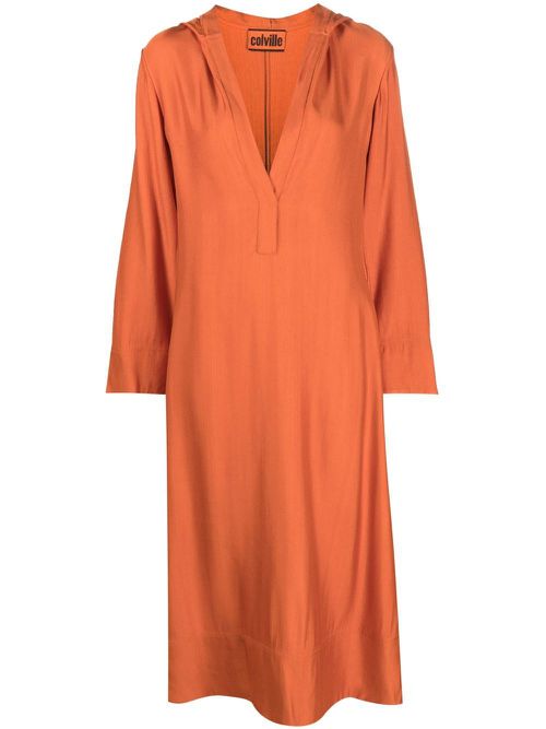 V-neck hooded dress - Orange