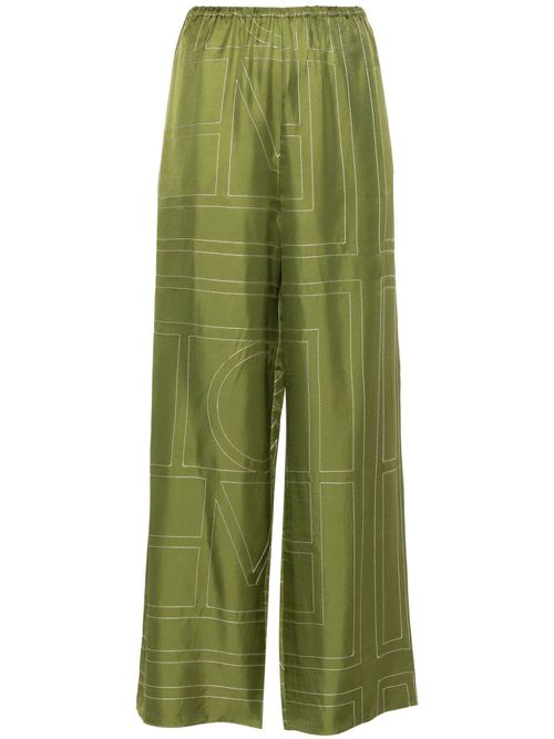 Monogram silk straight-leg trousers - Green