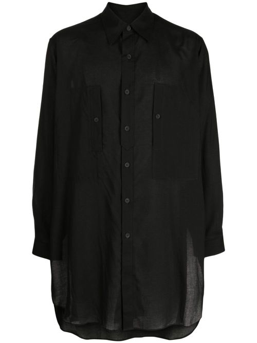 Pointed-collar long-length shirt - Black
