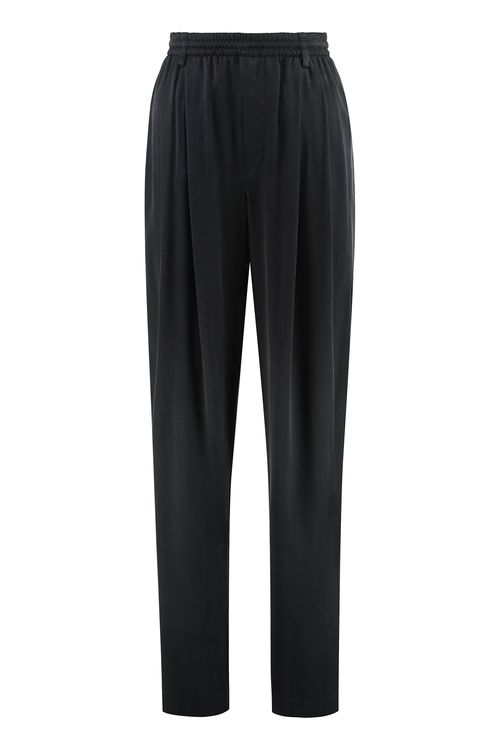 Elasticated Waist Wide-Leg Trousers — Black