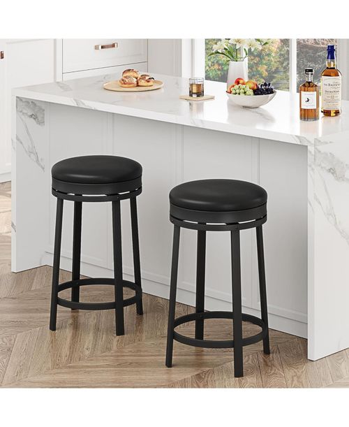 Dining Chair Swivel Bar Stools Set of 2 for Kitchen Dining Room - Black