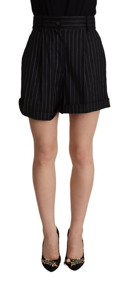 Striped Virgin Wool Bermuda Shorts — Black