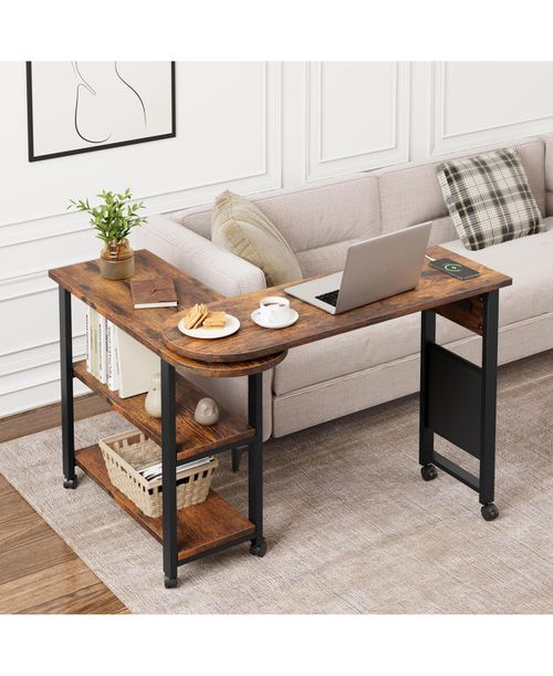 360degree(s) Rotating Sofa Side Table with Charging Station and Storage Bag