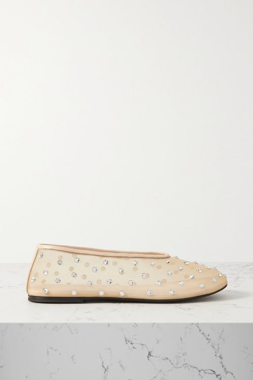 Marcy Crystal-embellished Mesh Ballet Flats - Neutrals