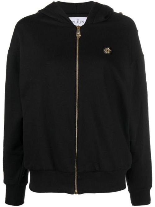 Studded zip-front hoodie