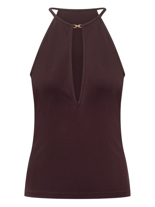 Halterneck jersey top - Brown
