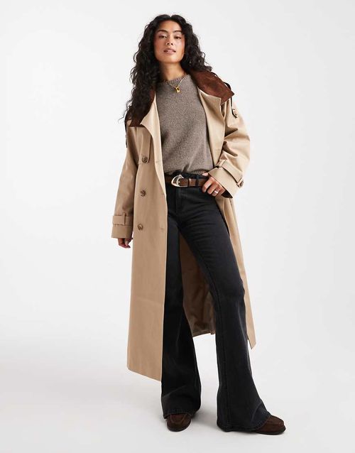 Hero longline trench coat in stone-No color