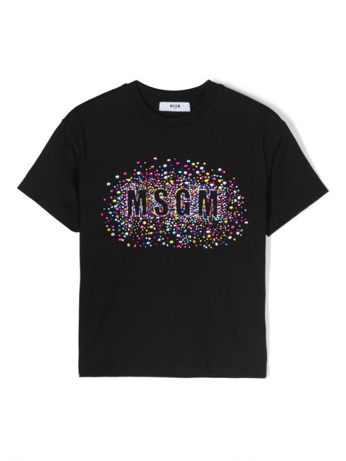 Logo rhinestone-embellished cotton T-shirt - Black