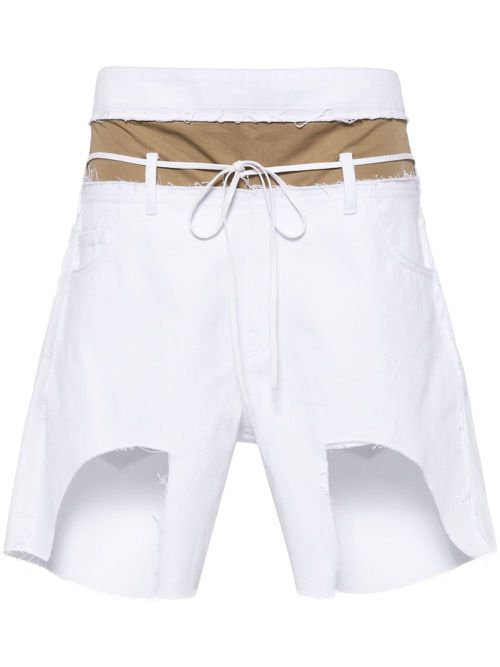 Asymmetric layered denim shorts - White