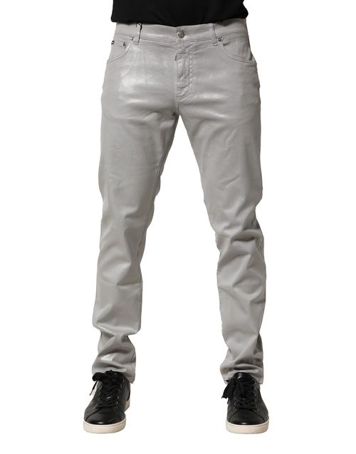 Silver Cotton Stretch Slim Denim Jeans — Silver