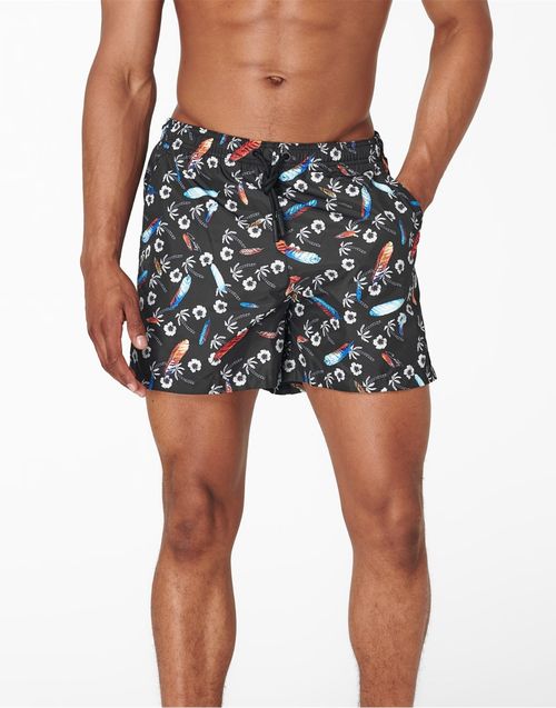 Hawaii Print Swim Shorts — Black