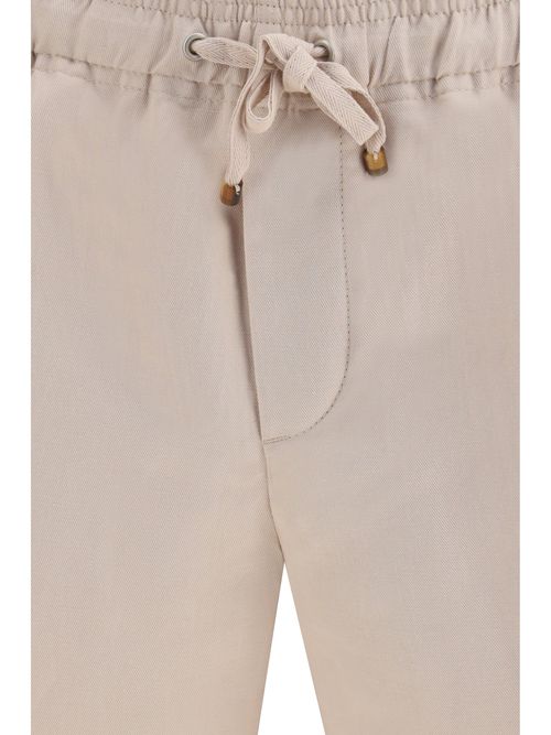 Cotton-Linen Drill Bermuda Shorts — Beige