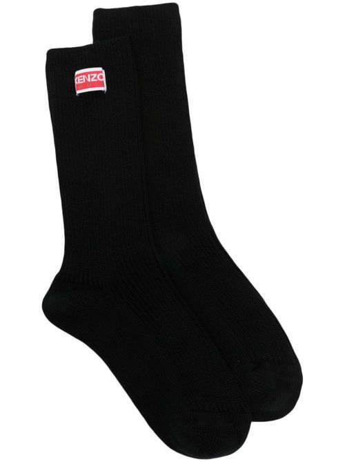 Logo-Patch Ribbed-Knit Socks — Black