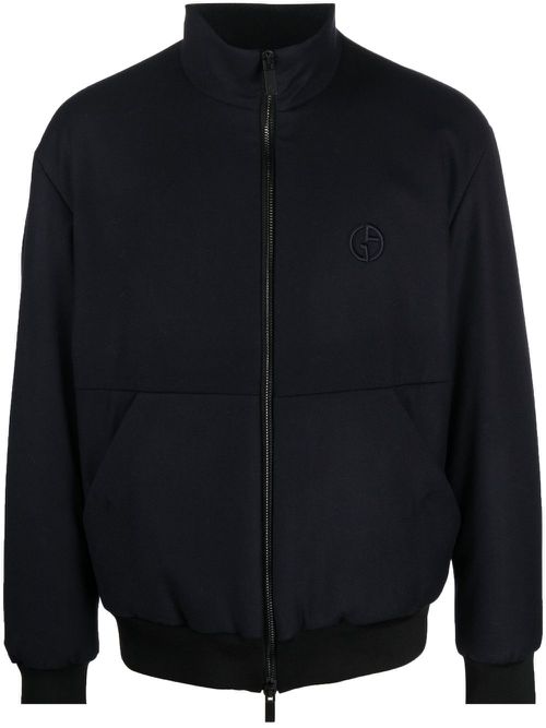Embroidered-logo zip-up jacket - Black