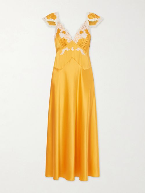 Fiona Lace-trimmed Silk-satin Midi Dress - Orange