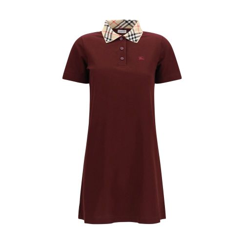 Check Collar Cotton Piqué Polo Dress — Red