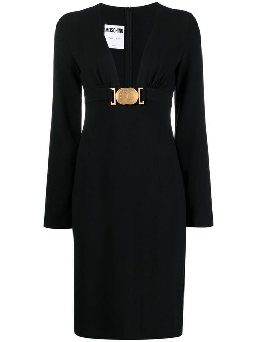Logo-plaque long-sleeved dress - Black