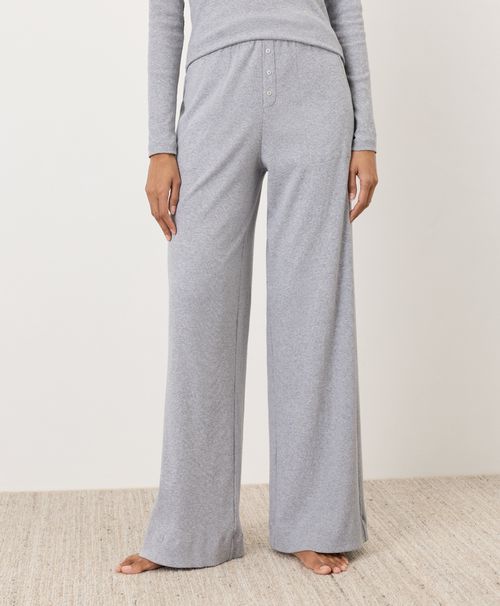 Women's Heather Grey Dream Rib Wide Leg Lounge Pant