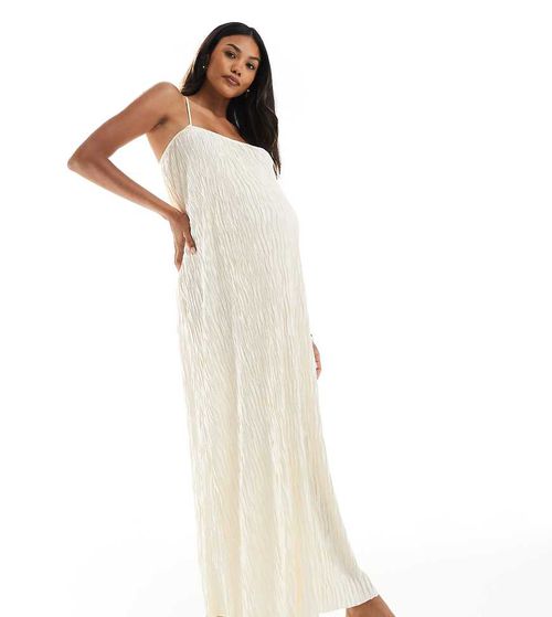 Textured plisse cami maxi dress in birch cream-White